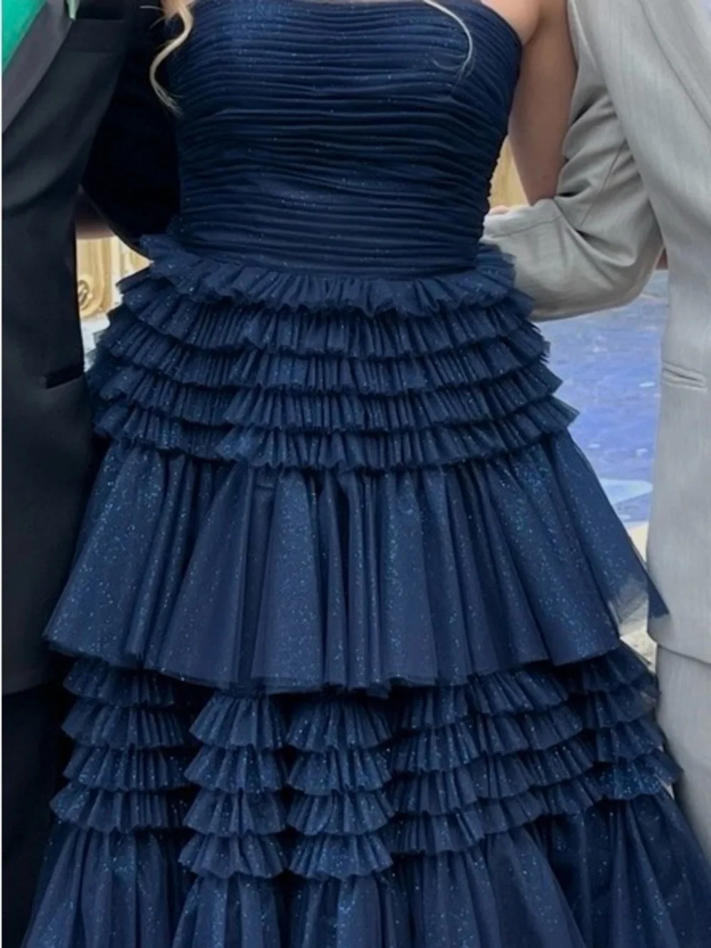 Sherri Hill Navy Layered Ruffle Tulle Prom Gown - Size 0 - Picture 13 of 13